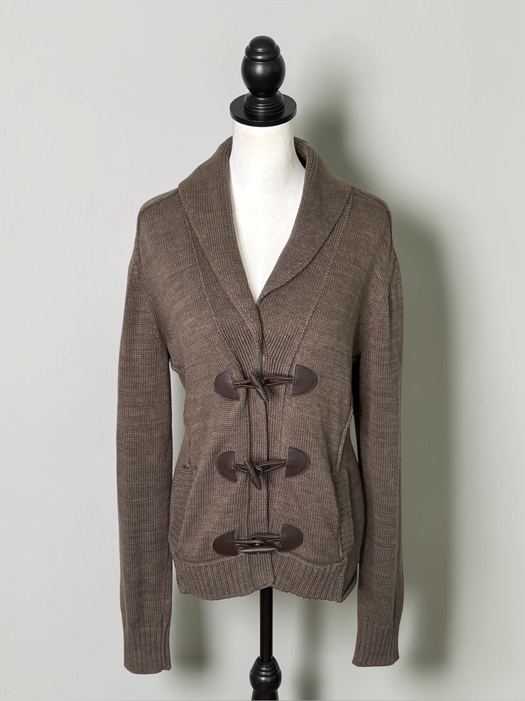 Lauren Ralph Lauren Brown Toggle Cardigan Sweater Shawl Collar Knit Casual Xl